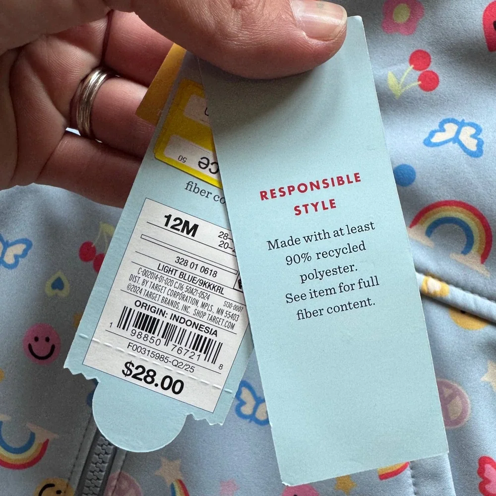 Cat & Jack Baby Girls 12M Rainbow Smiley Softshell Jacket Light Blue NWT